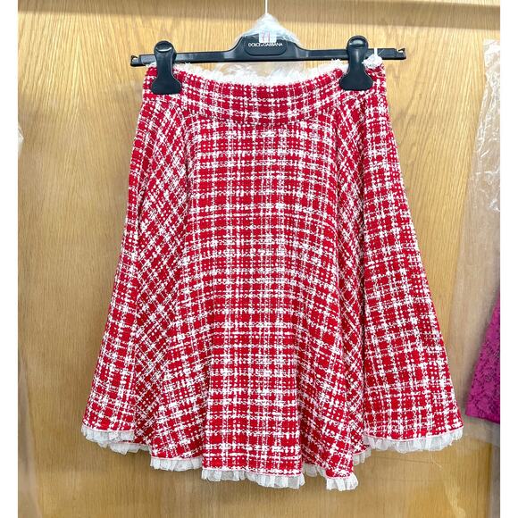 NWT Dolce & Gabbana Red White Tweed Circle Mini Skirt IT 44 US L - Picture 11 of 12